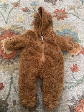 Plush Brown Teddy Footed One-Piece for Babies